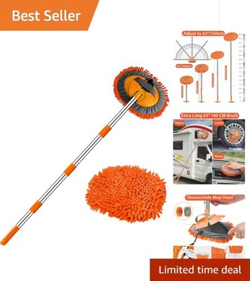 63  Adjustable Car Wash Mop with Rotating Head - Scratch-Free Microfiber Tool