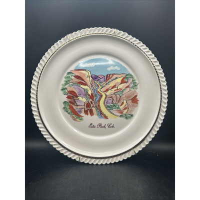 Vintage Estes Park Colorado Souvenir Plate 22 Karat Gold Hand Painted 10 