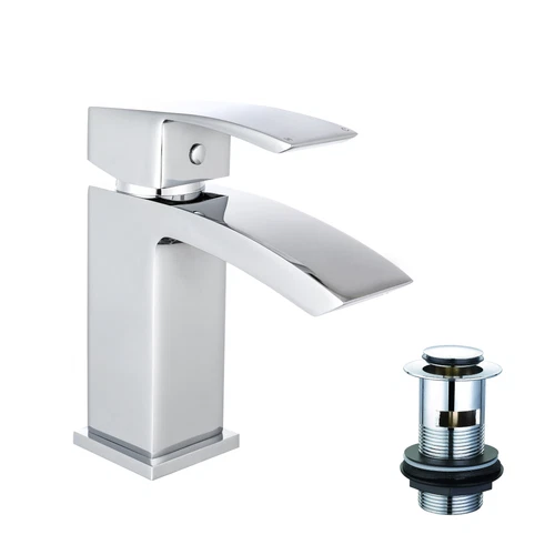 Basin Mixer Tap with Waste Bathroom Sink Modern Mono Mixer Tap Chrome