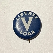 Vintage 🇺🇸WWI Liberty V Loan Button American Art Works Pin Coshocton Ohio(B4)