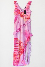 PrettyLittleThing Pink Floral Asymmetric Frill Split Maxi Dress Bnwt Size 10