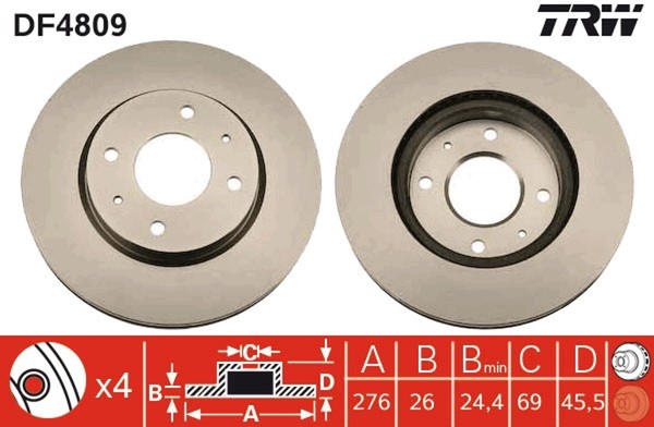 2X Bremsscheibe TRW DF4809 FüR Galant Mitsubishi Lancer 8 7 CS3A CS9W EA2A EA2W-image