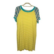Umgee Women's Short Sleeve Striped Mini Shirt Dress w/ Pockets Size Medium