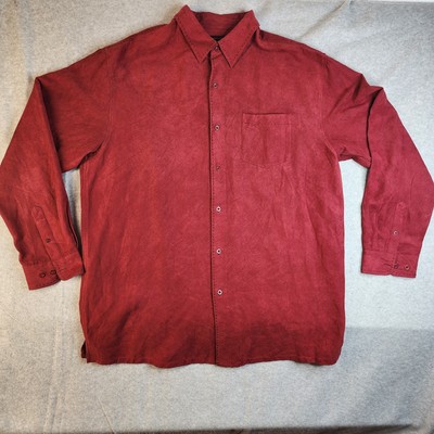 Cezani Men's Collared Long Sleeve Pocket Red Polyester Button Down Shirt XLT 