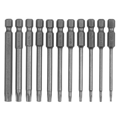 11PCS 75mm S2 Steel Torx Head Screwdriver Security Torx Bit Drill Set 1/4 Inc...