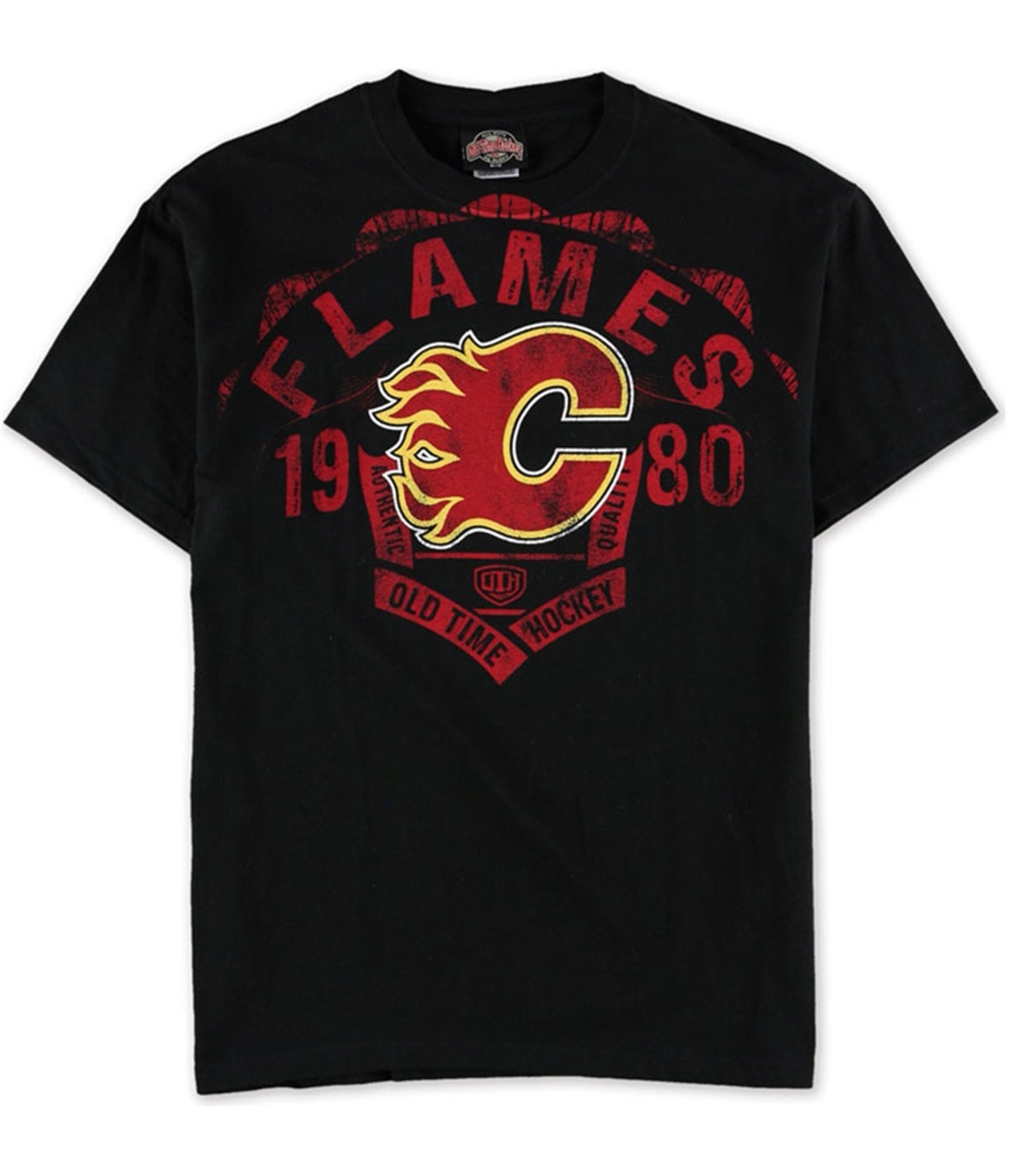 Мужская футболка Old Time Hockey с рисунком Calagry Flames, черная, Средний размер
