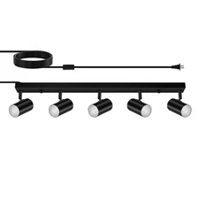 5 Light Track Lighting Kit,Black 5 Way Modern Plug in Ceiling Spotlight,Indus...