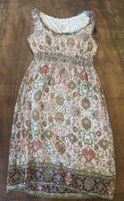 Sofia Max Women’s Small Sleeveless Pink Green Cream Babydoll Boho Ruffled Dress