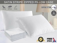 Image of Luxury Top Hotel Quality Cotton Satin Stripe Flat Fitted Sheet White Bedding Set