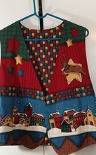 Womens Vest Handmade Ugly Christmas Santa Patchwork Vintage 90s Y2k