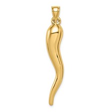 14k Yellow Gold Italian Horn Amulet Pendant Cornicello Charm for Protection
