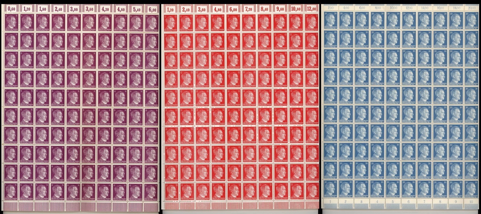 Lot Stamp Germany 3 Sheet 1941 WWII 3rd Reich Fascism Adolf Hitler AH MNH MNG