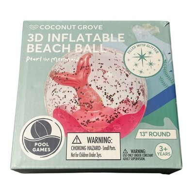 Coconut Grove 3D Inflatable Mermaid Tail Beach Ball Glitter Pool Games 13'' Round