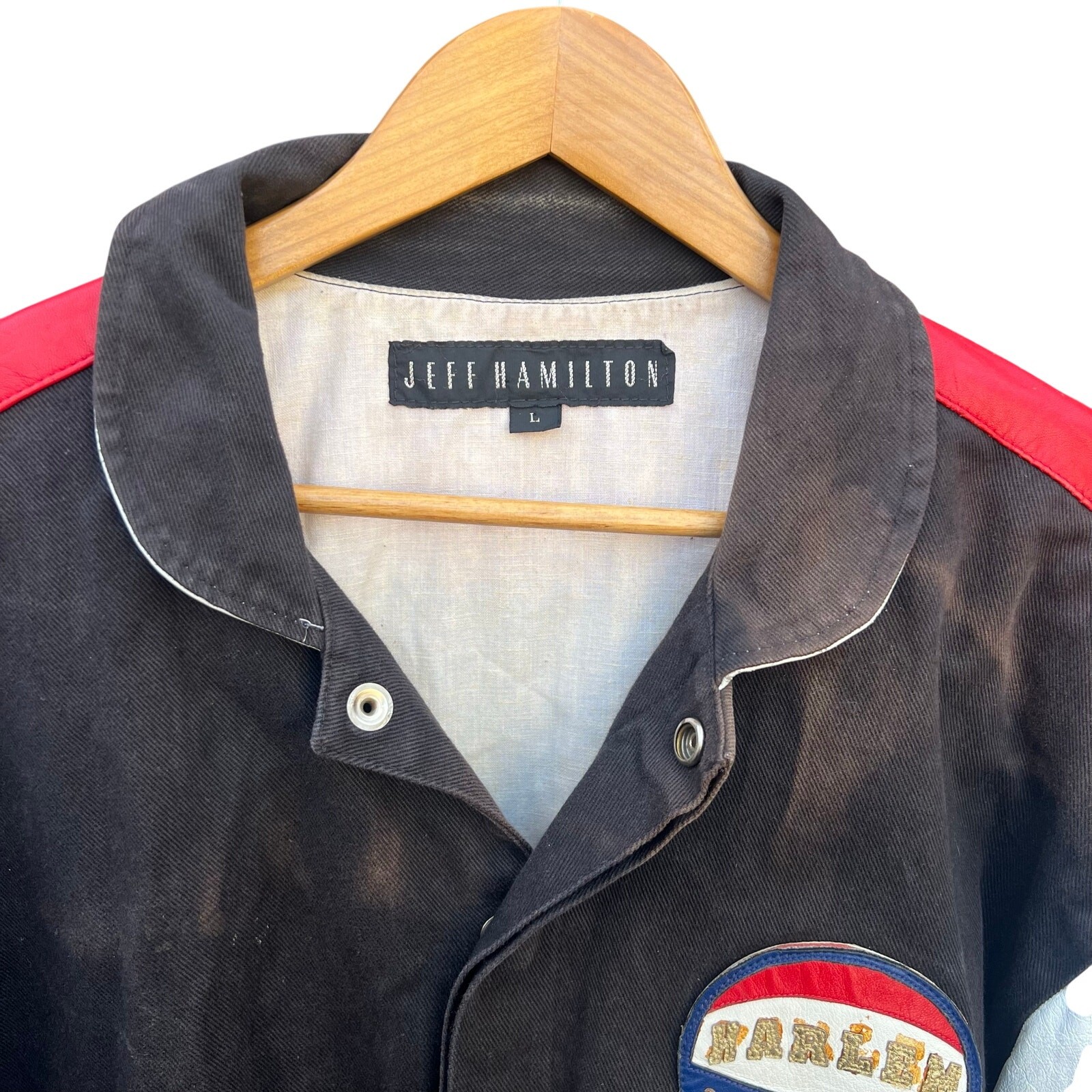 Vintage Jeff Hamilton Harlem Globetrotters Leather Jacket Large 22x28 image 3