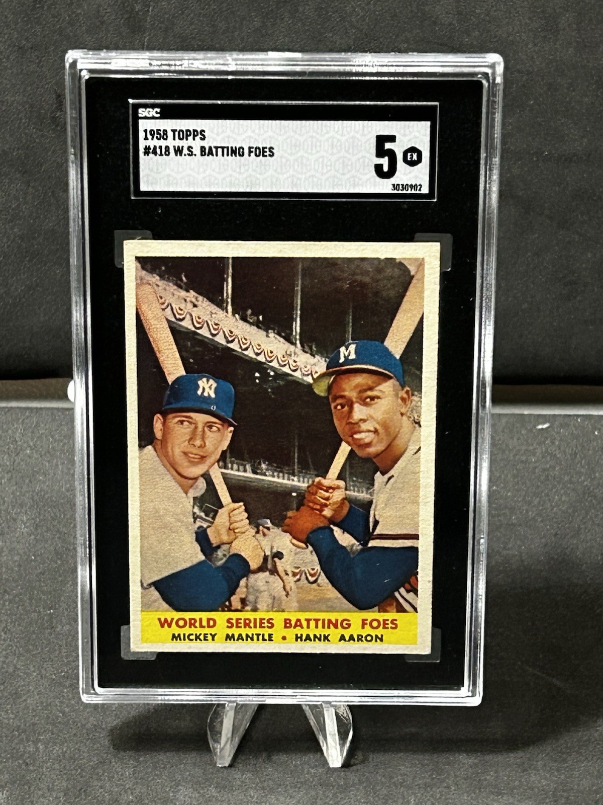 1958 Topps #418 World Series Batting Foes SGC 5 EX - Mantle & Aaron
