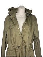 Zara Trafaluc Outerwear Green 100% Cotton Outerwear Hooded Military Jacket Sz S
