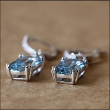 4Ct Emerald Cut Aquamarine Women's Drop  Dangle Earrings 14K White Gold Finish