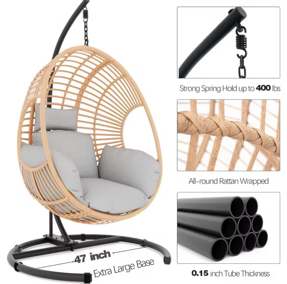 Негабаритный подвесной стул-яйцо — плетеные качели для помещений/улицы с подставкой - Изображение 4 из 4