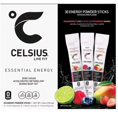 Celsius Essential Energy, Zero Sugar, Assorted Flavors, 30 Energy Powder Sticks