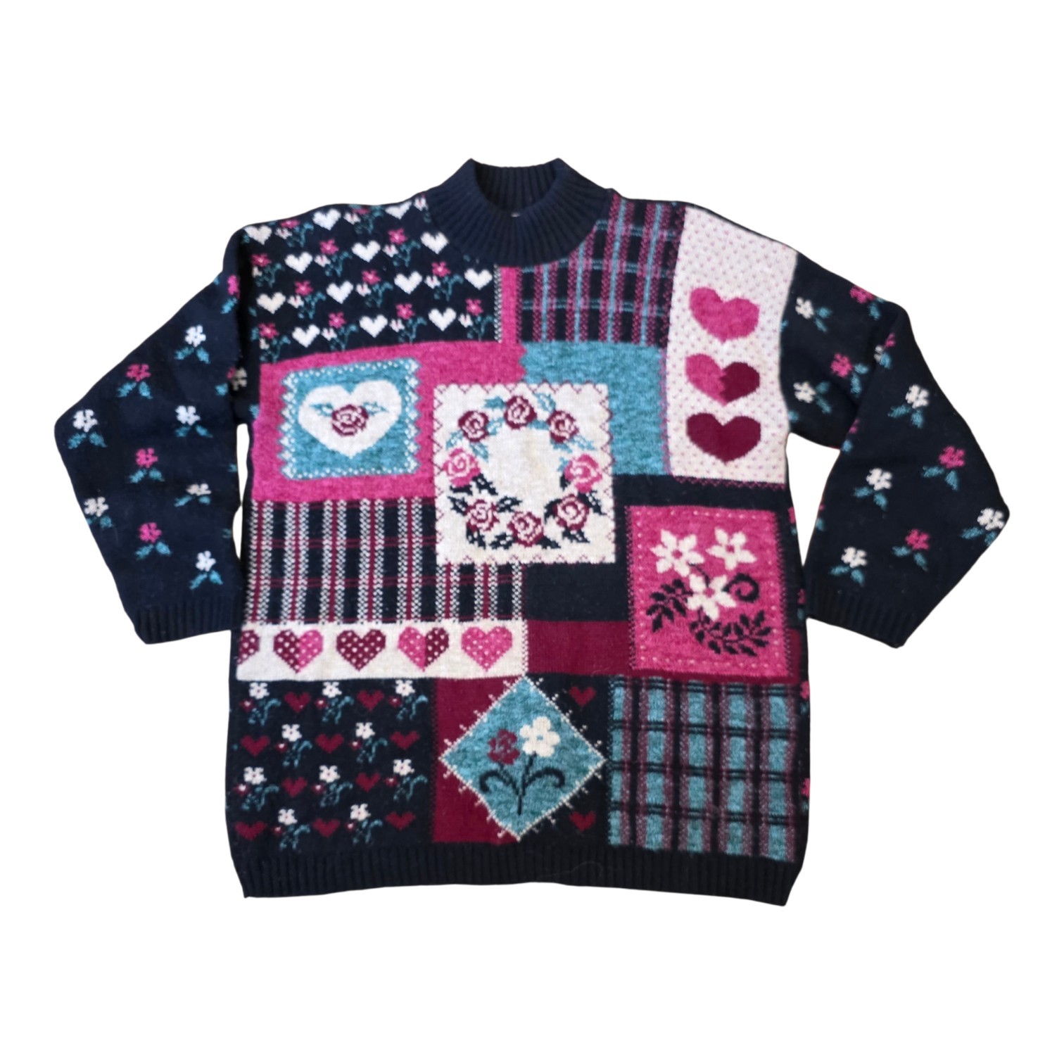 VTG Bugle Boy for Her Heart Patchwork Sweater Wom… - image 1