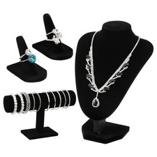 4 Pcs Velvet Jewelry Display Set Velvet Necklace Bust Holder Bracelet