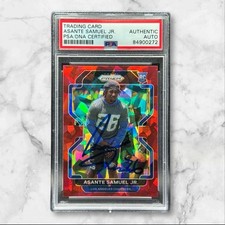 Asante Samuel Jr Signed 2021 Prizm Red Cracked Ice Refractor Rookie RC Auto PSA