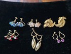 Vtg Lot Of 6 Pair Screwback Eearings Rhinestone Signed Coro Star Art 1/20 12k — photo 2