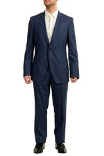 Hugo Boss Men's "Huge6/Genius5" Slim Fit 100 Wool Blue Plaid Suit US 42L IT 52L