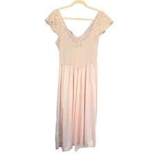 A6 1980s Vintage Cinema Etoile Pink Lace Bodice Nightgown Cottagecore Romantic