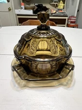 Imperial Glass Smokey Topaz Or Nut Brown Covered Candy Dish
