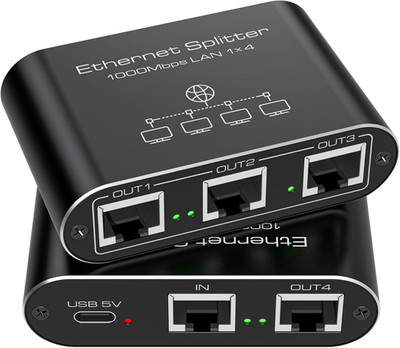 Ethernet Splitter 1 to 4 1000Mbps Internet Splitter Supports Simultaneous Networ