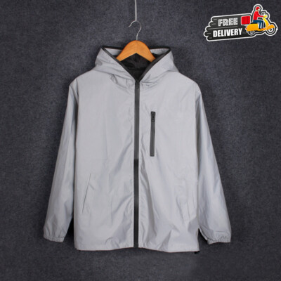 Herren Reflektierende Reiten Glühen Hoodie HipHop Windbreaker Jacke Neu