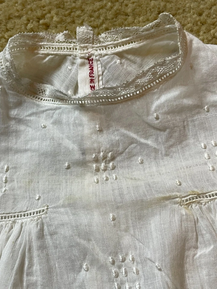 Antiguo Vestido de Algodón Batista Blanco Bebé Eduardiano Francés Años 10 Hecho a Mano Bordado Foto 2 de 4