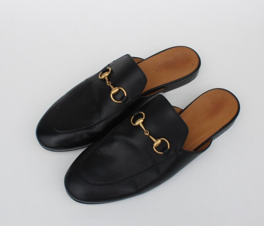 GUCCI 'Princetown' Horsebit Mules Leather Slippers Slides Sz 37.5