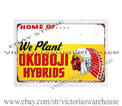 unusual home decor Okoboji Hybrid Seed Corn Farm IOWA metal tin sign