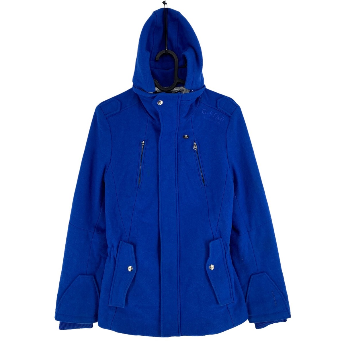 G-STAR RAW TURNPIKE Blue Hooded Wool Blend Padded Pea Coat Jacket