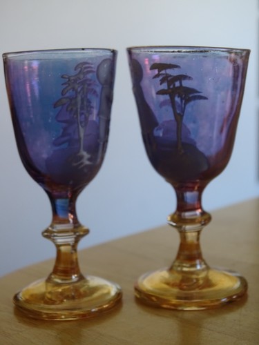 MARY GREGORY 2 ANCIENS VERRES LIQUEUR VERRERIE EMAILLE 19 EME - Picture 5 of 9