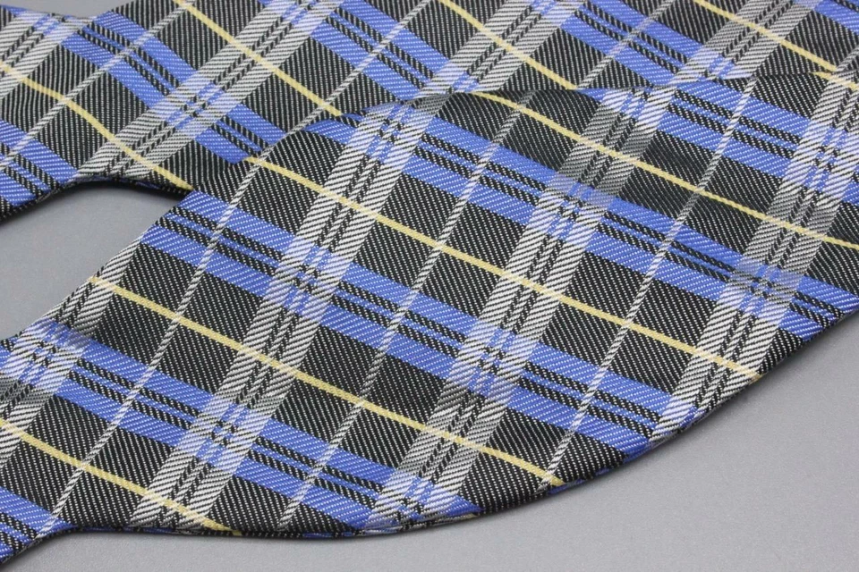 Регулируемый шелковый галстук-бабочка STAFFORD. Серый с синей клеткой. - Изображение 2 из 3