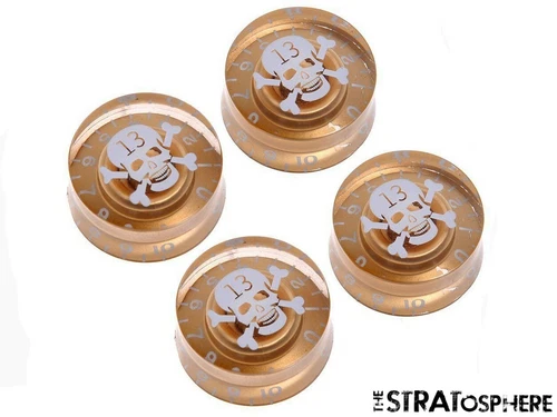 *NEW 4 CONTROL KNOBS for Gibson Les Paul 6mm Shaft Push On Gold & White Skull
