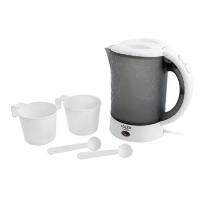 Adler AD 1268 Mini-Wasserkocher  0,6 L weiß grau transparent Blümchen Reise Set