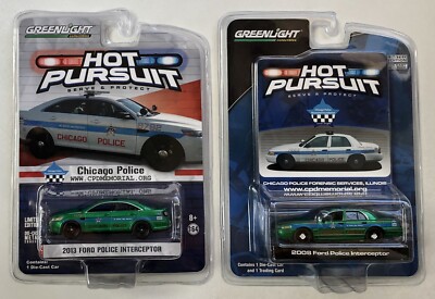 GREENLIGHT ポリスカーセット Greenlight Hot Pursuit Chicago Police Interceptor Exclusive Green