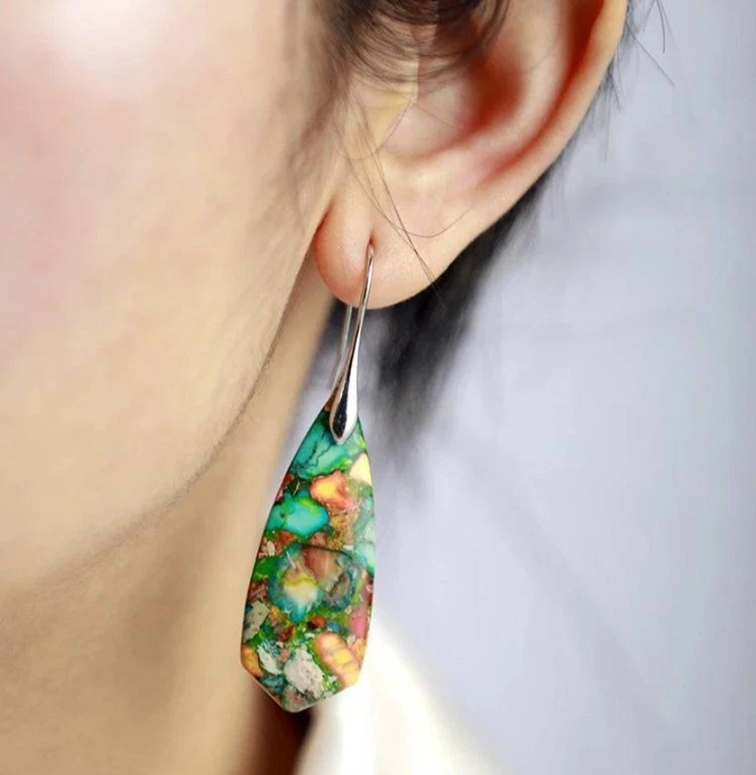 Pendientes colgantes de jaspe imperial natural sedimento marino jaspe colgante regalo Foto 2 de 4