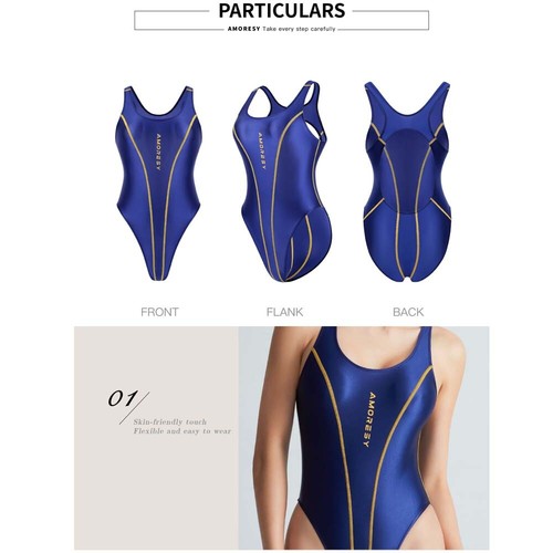 Amoresy Shiny Glossy Badeanzug Wettkampfschwimmen Sport Turnanzug Stretch Bademode - Bild 6 von 27