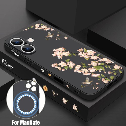For iPhone 16 15 Pro Max 14 13 16e 12 11 MagSafe Flower Pattern Strap Case Cover - Picture 17 of 29