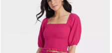 Women's Universal Thread Off Shoulder Puff Elbow Sleeve Blouse Pink Size S NWT