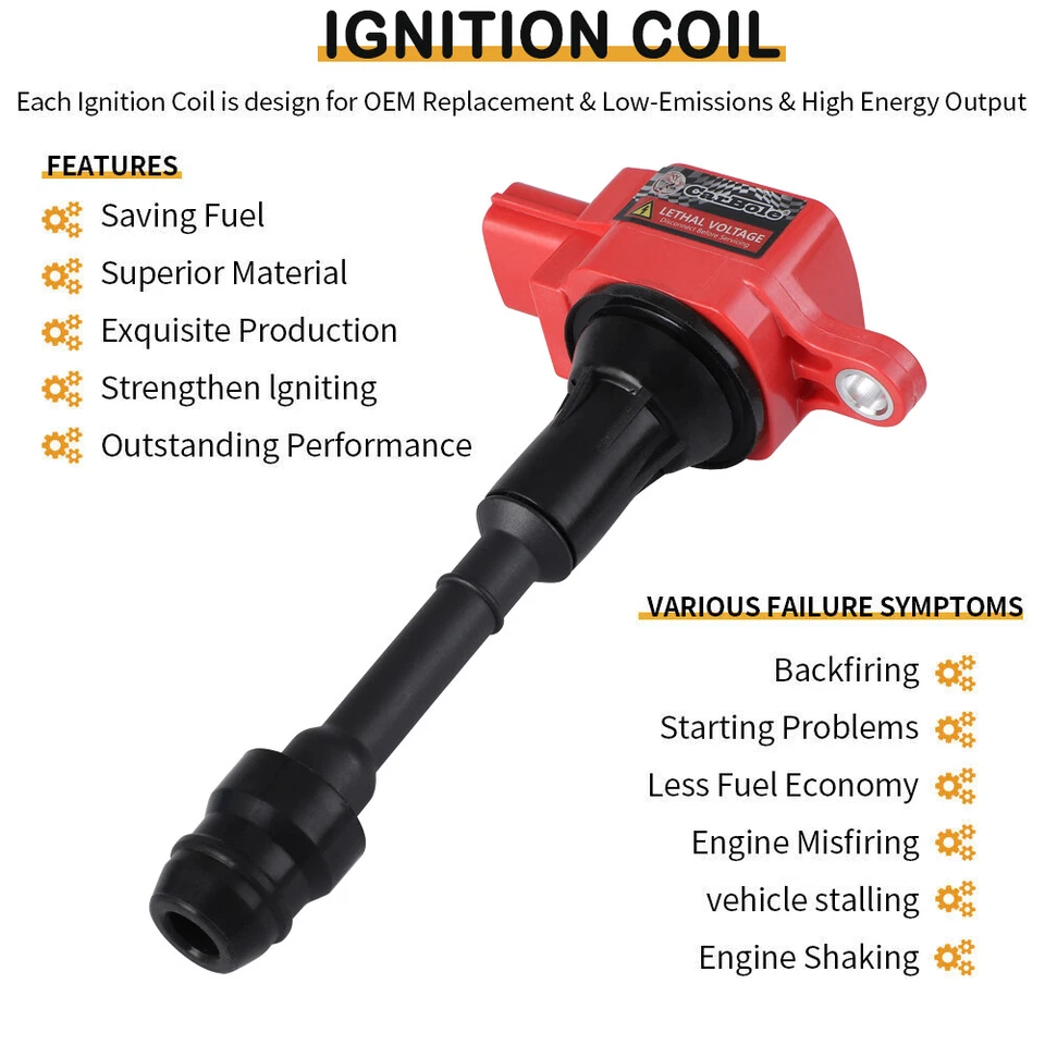 Bobina de encendido UF350 4 PIEZAS para Nissan X-Trail Sentra Altima 2002 2003-2008 2,5 L L L4 Foto 2 de 4