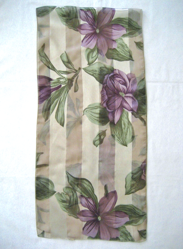 "Sciarpa lunga a righe chiffon & raso con viola clematide grigio chiaro 13,5 x 59" - Foto 3 di 13
