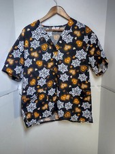 Expo Uniforms Woman's Scrubs Top XL Black With Hearts Cotton Poly