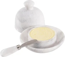 Marble Butter Keeper with Lid & Knife 6” | Countertop Butter Dish for Spreadable