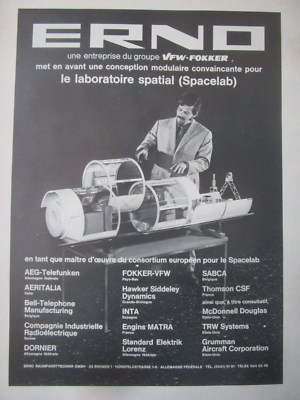 12/1973 PUB VFW FOKKER ERNO RAUMFAHRT TECHNIK ESA SPACE SPACELAB FRANZÖSISCHE ANZEIGE